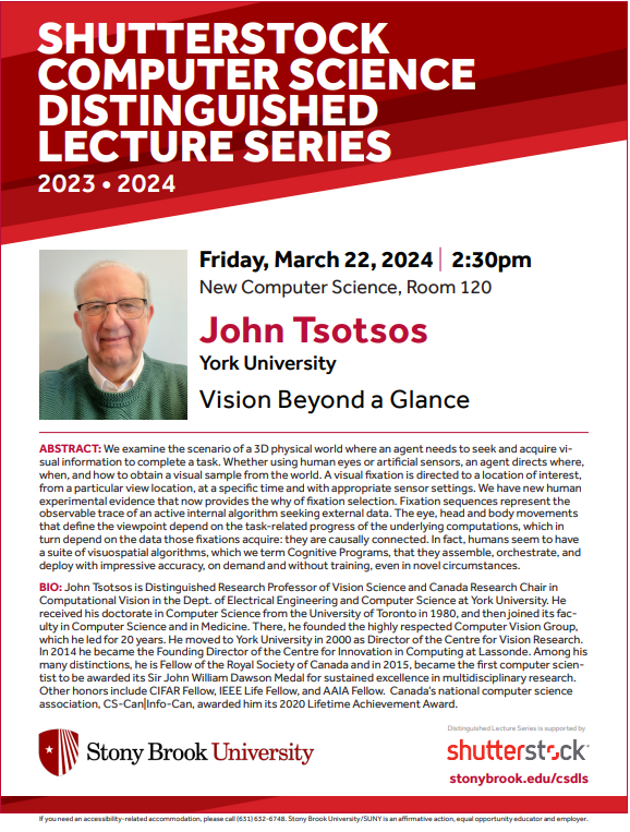 March 22 - Vision Beyond a Glance with John Tsotsos
