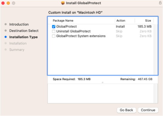 global protect installation installation type page